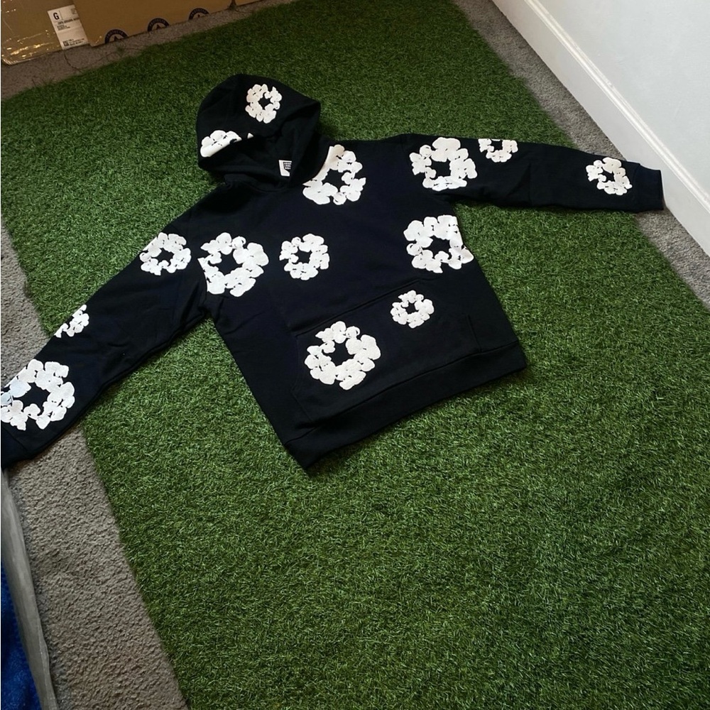 Black Hoodie with White Floral Pattern